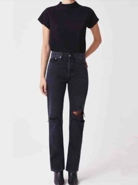 Agolde Black High-Rise Straight Leg Distressed Jeans